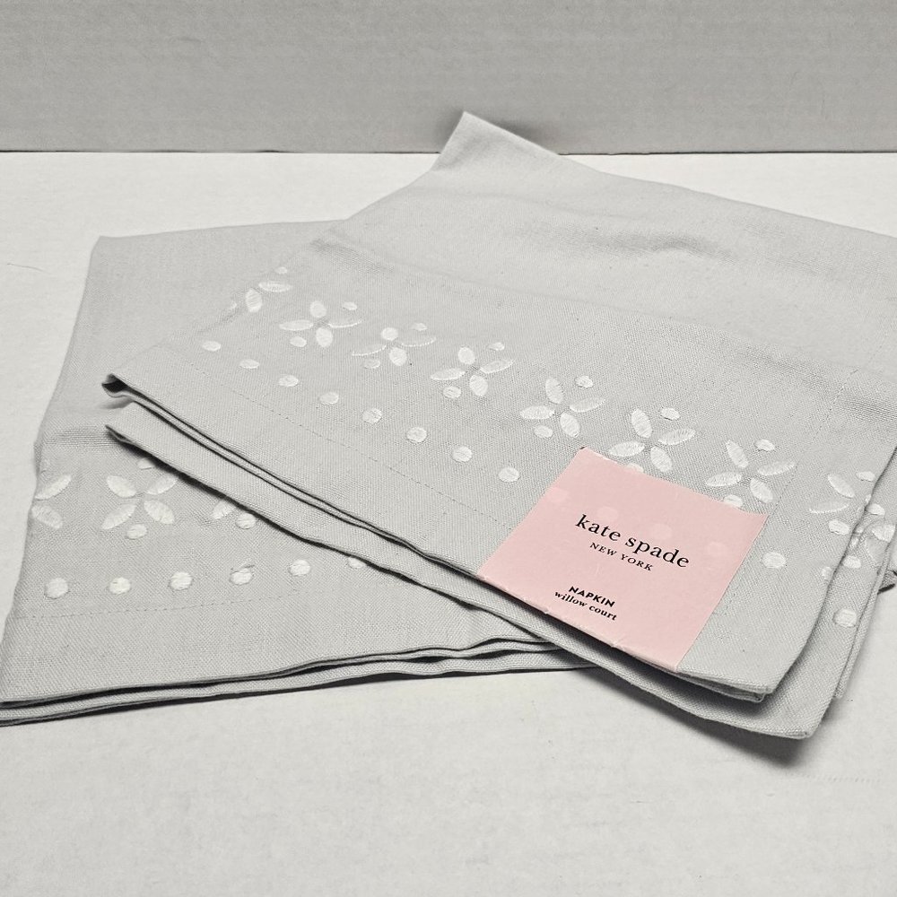 New 2 Kate Spade New York Gray Grey 20 X 20 Cotton Napkins